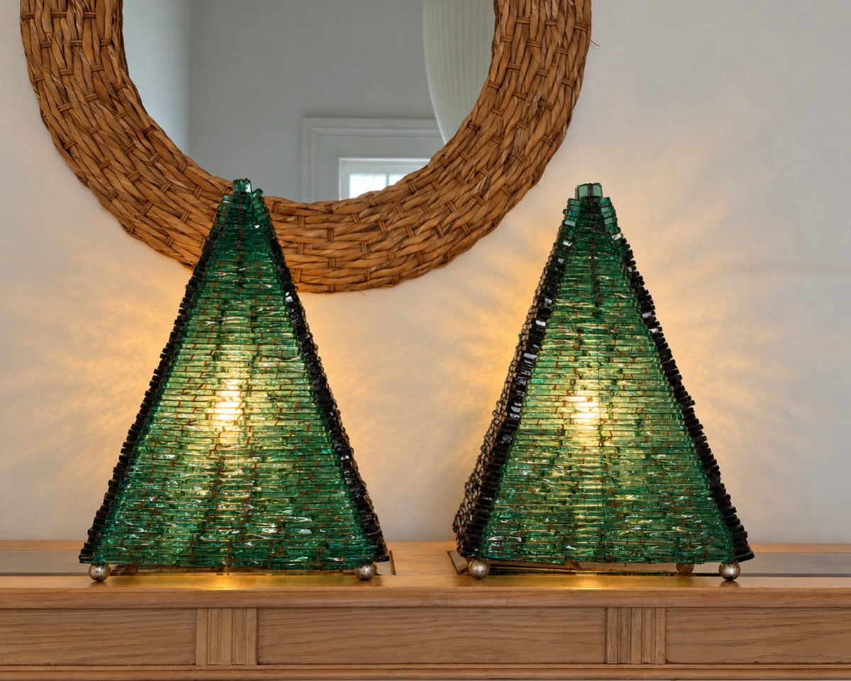 Pair of segmented glass lamps