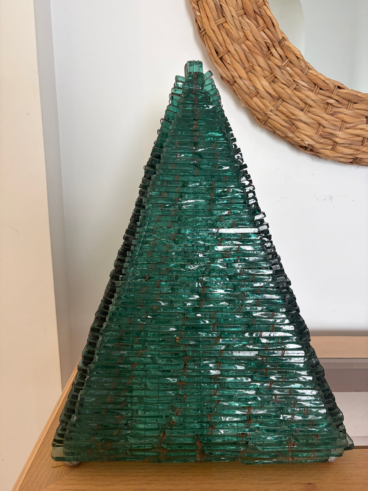Pair of segmented glass lamps