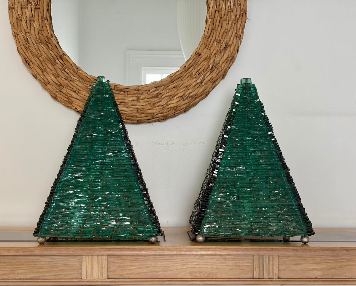 Pair of segmented glass lamps