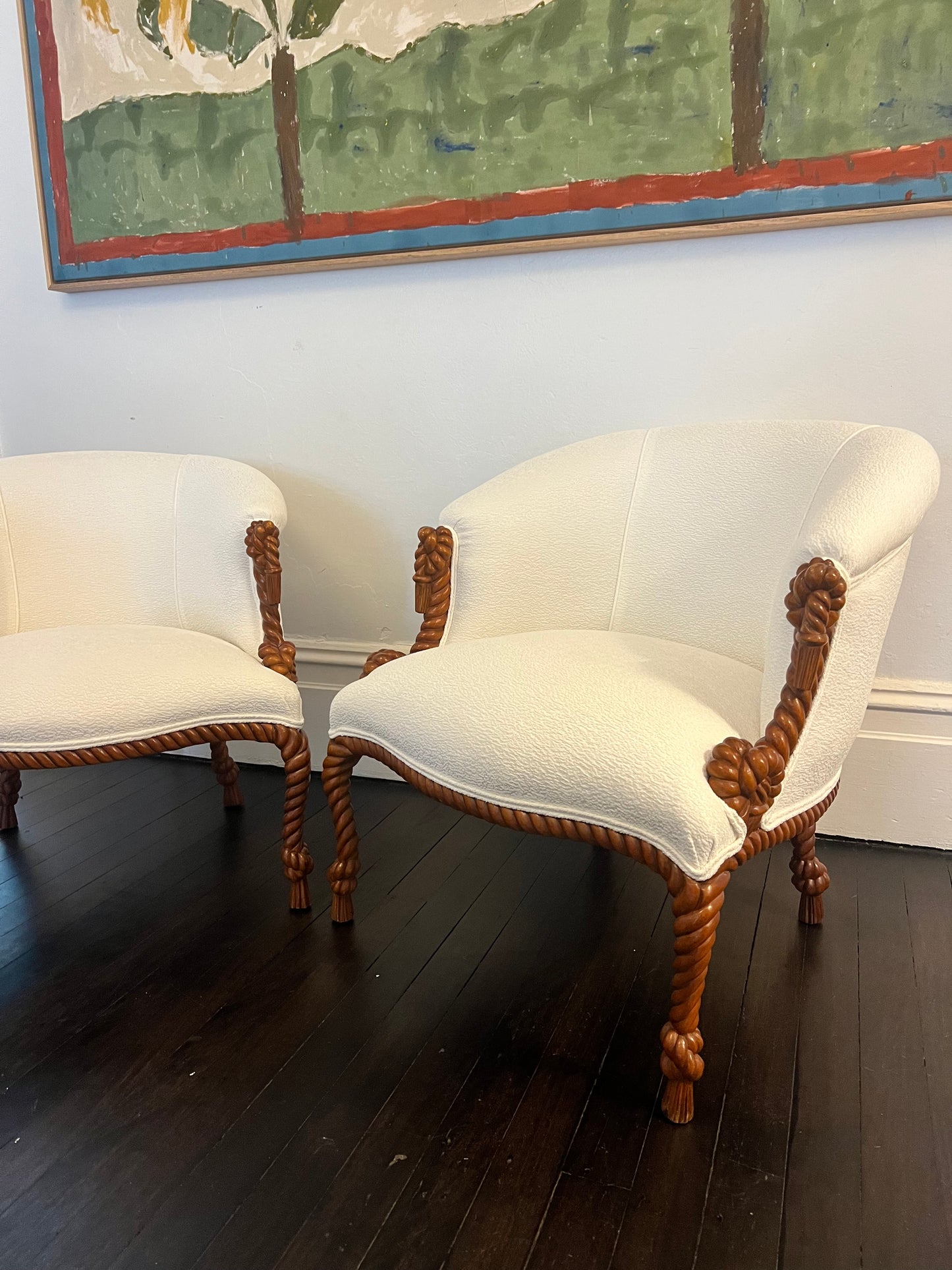 Carved rope armchairs
