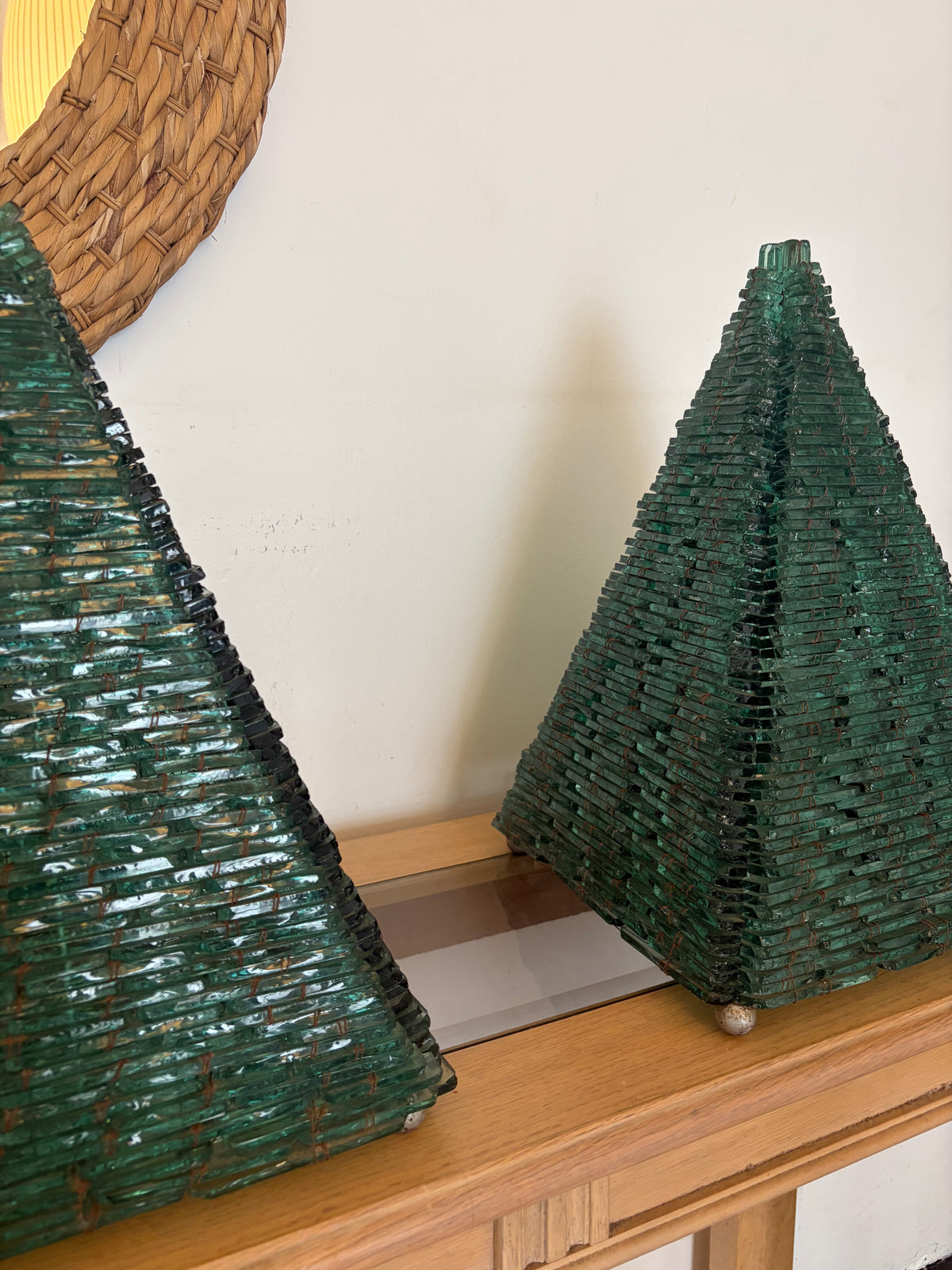Pair of segmented glass lamps